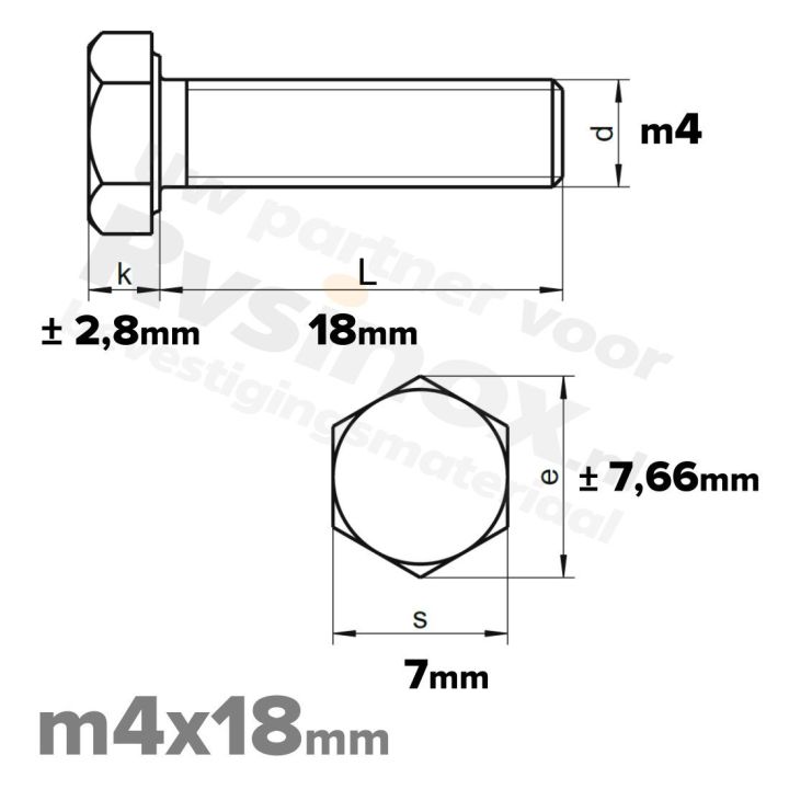 RVS Zeskantbout M4x18mm DIN 933 A2
