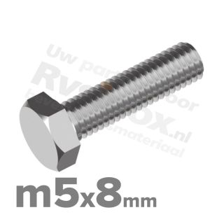 Zeskantbout M5x8 DIN 933 / RVS A2 (Inox)