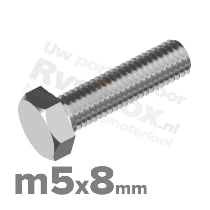 Zeskantbout M5x8 DIN 933 / RVS A2 (Inox)
