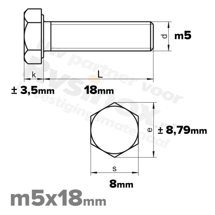RVS Zeskantbout M5x18mm DIN 933 A2