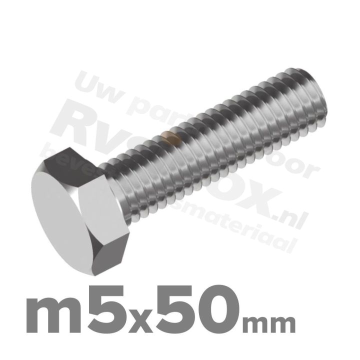 Zeskantbout M5x50 DIN 933 / RVS A2 (Inox)