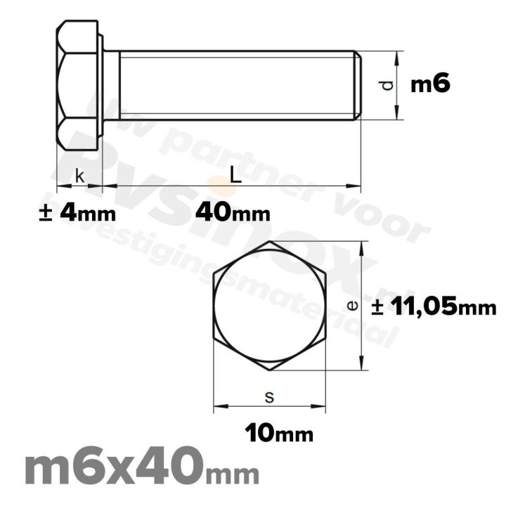 RVS Zeskantbout M6x40mm DIN 933 A2