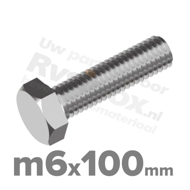 Zeskantbout M6x100 DIN 933 / RVS A2 (Inox)