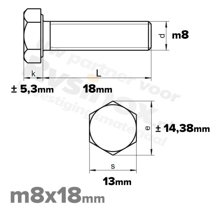 RVS Zeskantbout M8x18mm DIN 933 A2