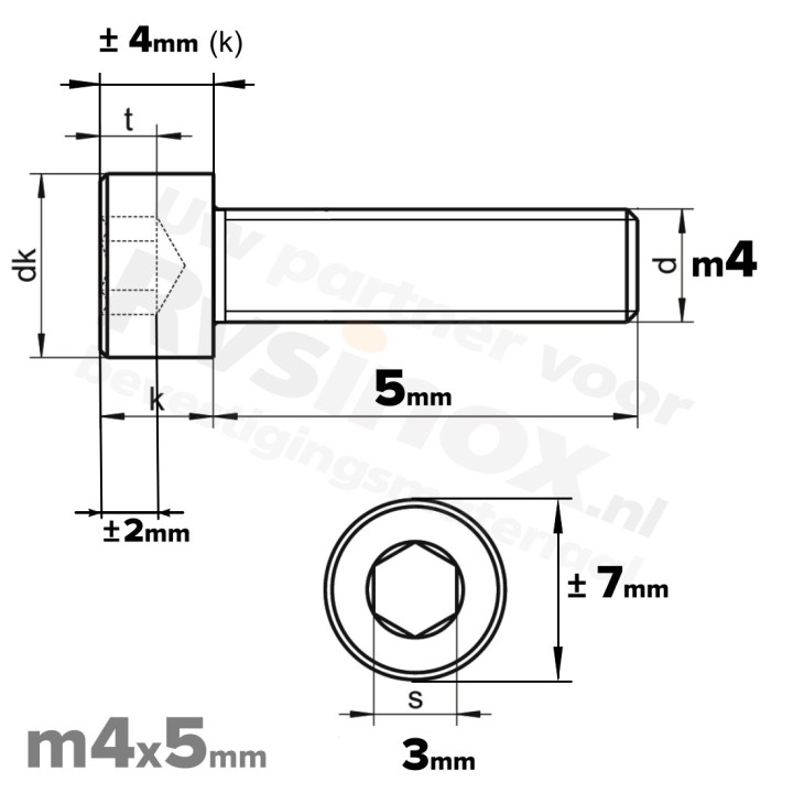 RVS Inbusbout M4x5 DIN 912 A2 | Cilinderschroef ISO 4762