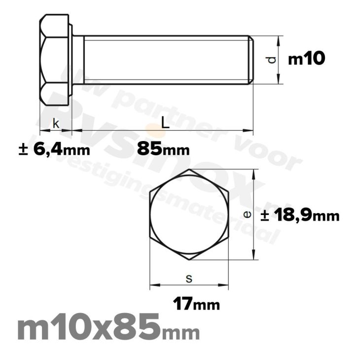 RVS Zeskantbout M10x85mm DIN 933 A2