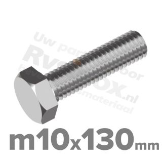 Zeskantbout M10x130 DIN 933 / RVS A2 (Inox)