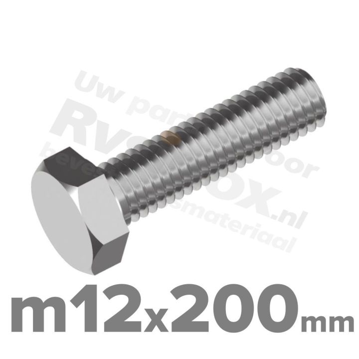 Zeskantbout M12x200 DIN 933 / RVS A2 (Inox)