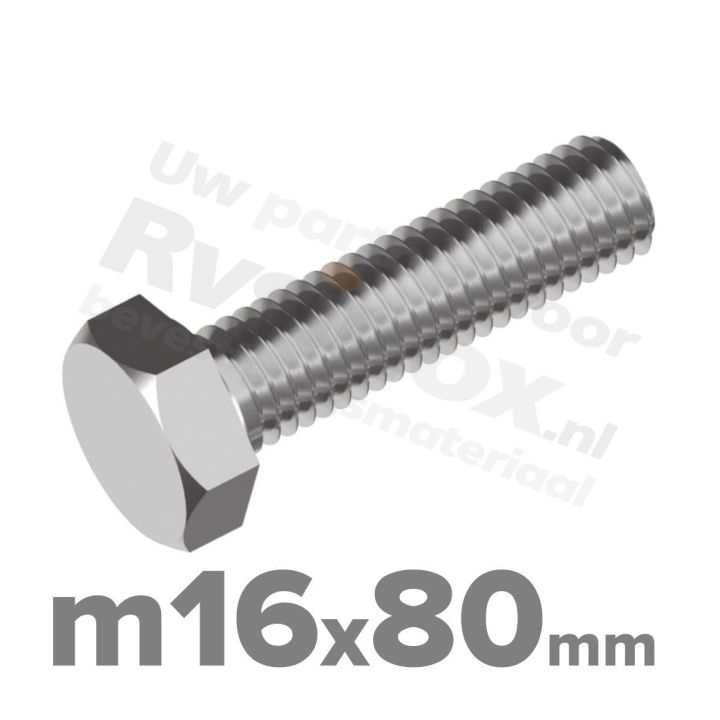 Zeskantbout M16x80 DIN 933 / RVS A2 (Inox)