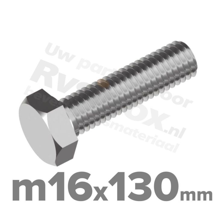 Zeskantbout M16x130 DIN 933 / RVS A2 (Inox)