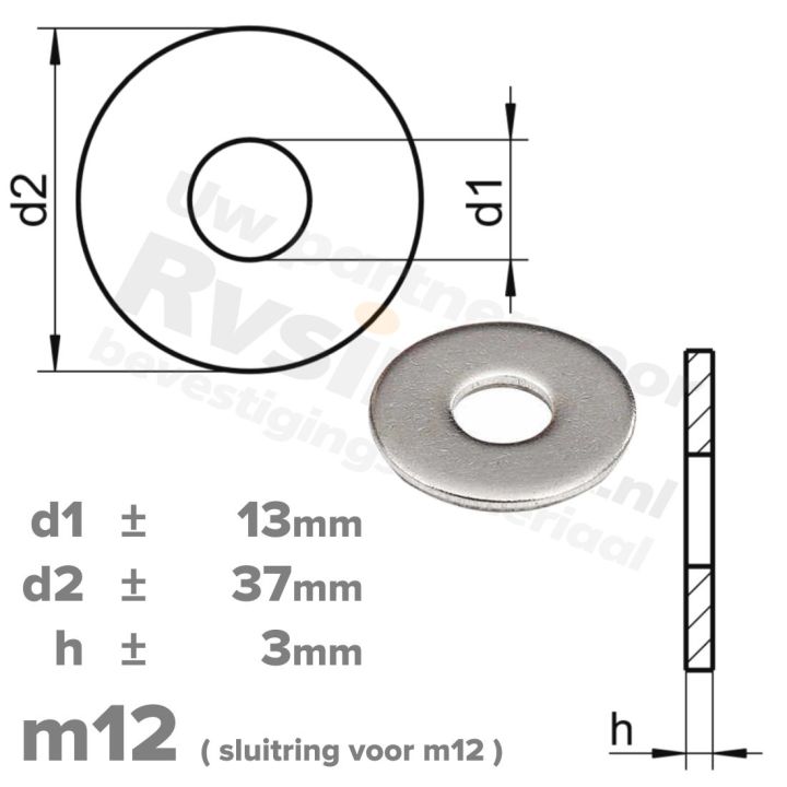 M12 Vlakke sluitring met grote buitendiameter DIN 9021 RVS A2 | Rvsinox.nl