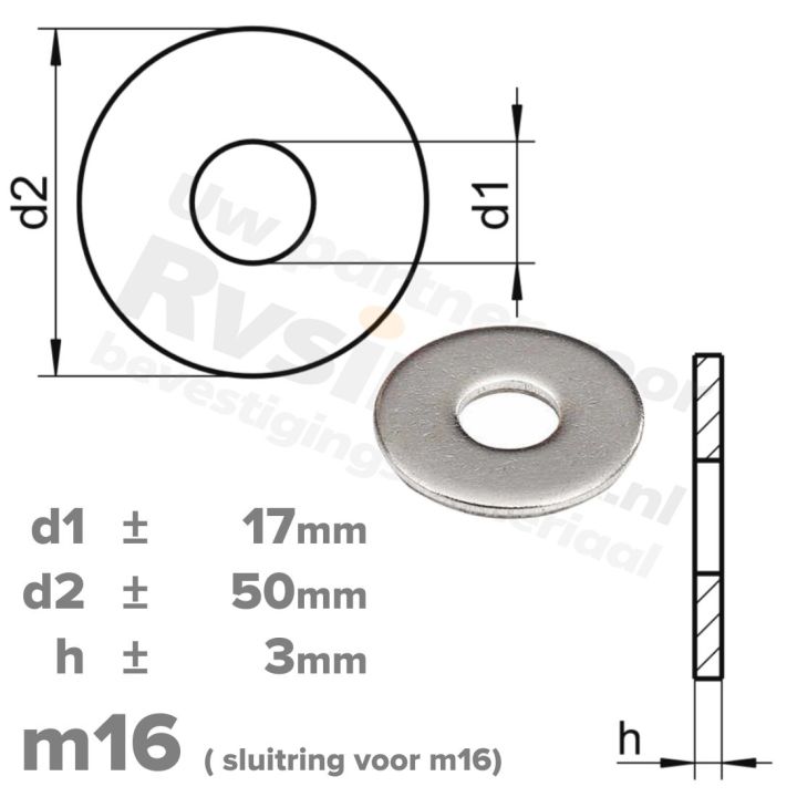 M16 Vlakke sluitring met grote buitendiameter DIN 9021 RVS A2 | Rvsinox.nl