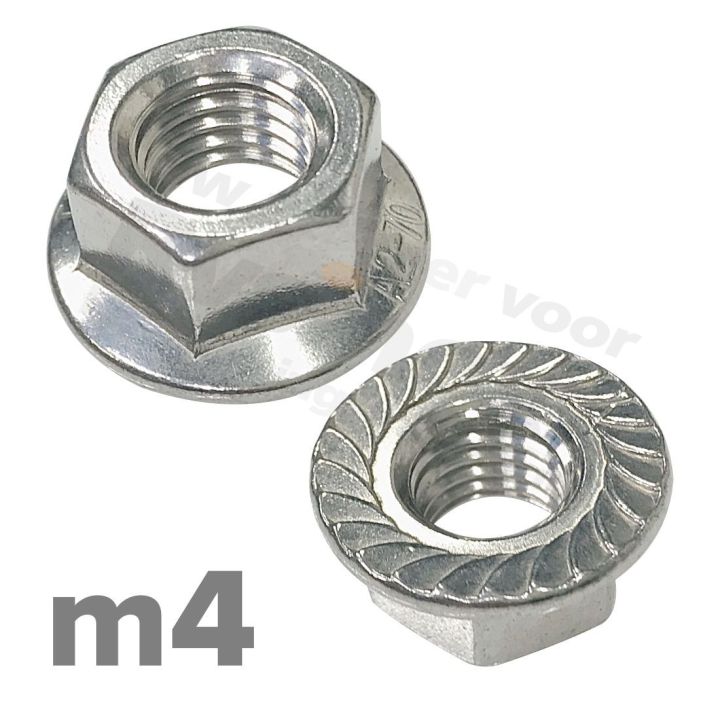 Zeskantflensmoer M4 DIN 6923R RVS A2