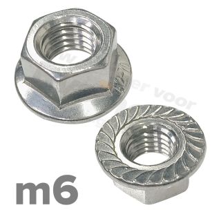 Zeskantflensmoer M6 DIN 6923R RVS A2