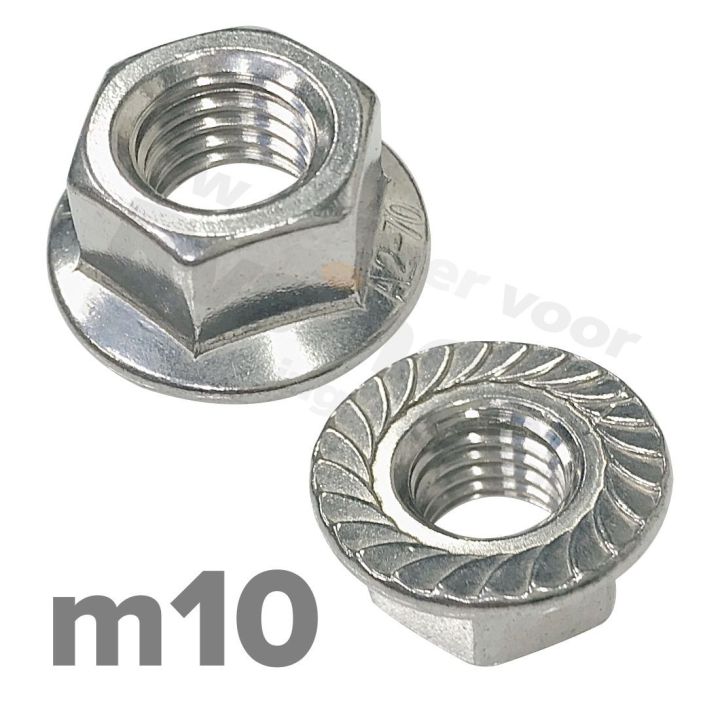 Zeskantflensmoer M10 DIN 6923R RVS A2