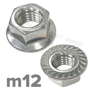 Zeskantflensmoer M12 DIN 6923R RVS A2