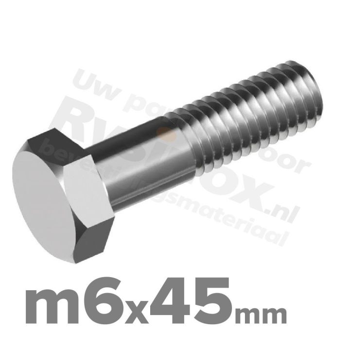 Zeskantbout M6x45 DIN 931 / RVS A2 (Inox)