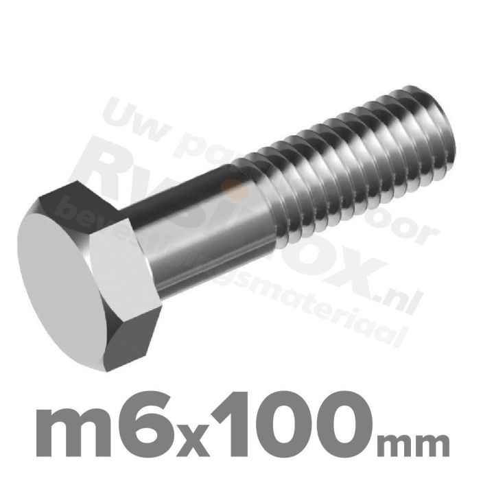 Zeskantbout M6x100 DIN 931 / RVS A2 (Inox)