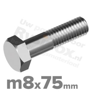 Zeskantbout M8x75 DIN 931 / RVS A2 (Inox)