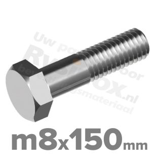 Zeskantbout M8x150 DIN 931 / RVS A2 (Inox)