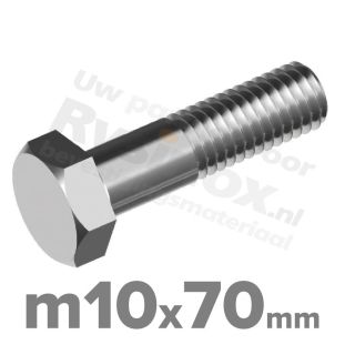RVS A2 Zeskantbout DIN 931 M10 x 70mm | Rvsinox.nl