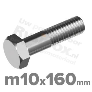 RVS A2 Zeskantbout DIN 931 M10 x 160mm | Rvsinox.nl
