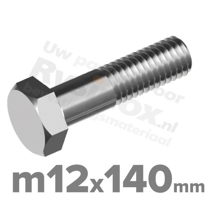 RVS A2 Zeskantbout DIN 931 M12 x 140mm | Rvsinox.nl