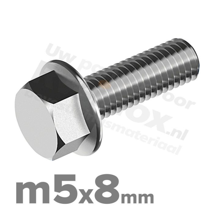 Zeskantbout met flens M5 x 8mm DIN 6921 A2 ( RVS )