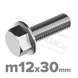 Zeskantbout met flens M12 x 30mm DIN 6921 A2 ( RVS )