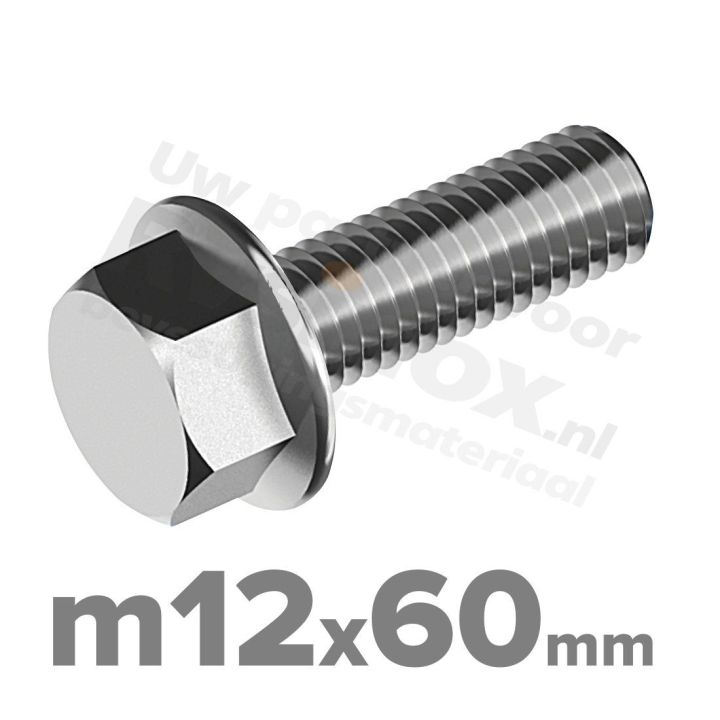 Zeskantbout met flens M12 x 60mm DIN 6921 A2 ( RVS )