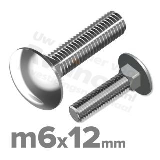 Slotbout M6 x 12mm DIN 603 A2 ( RVS )