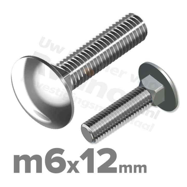 Slotbout M6 x 12mm DIN 603 A2 ( RVS )