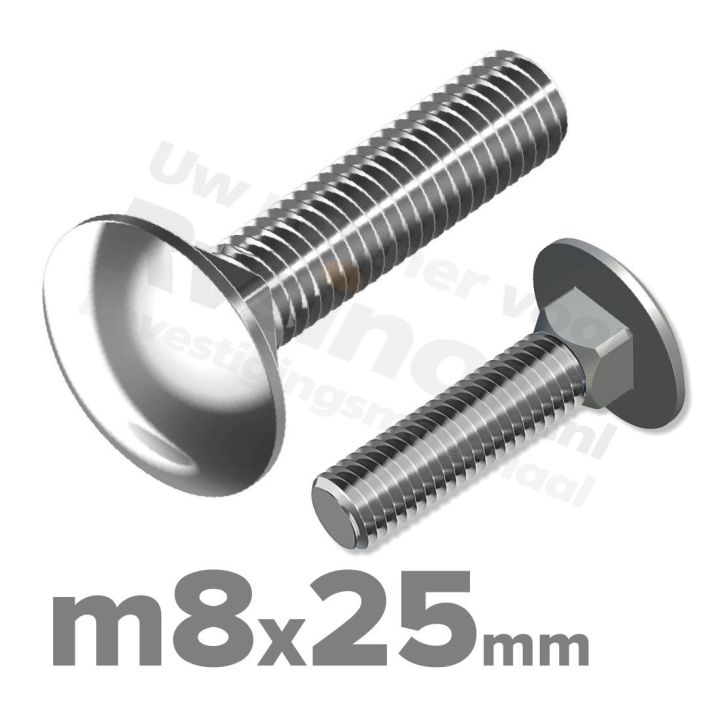 Slotbout M8 x 25mm DIN 603 A2 ( RVS )