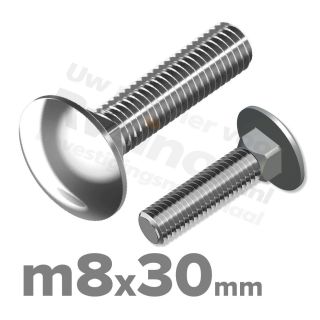 Slotbout M8 x 30mm DIN 603 A2 ( RVS )
