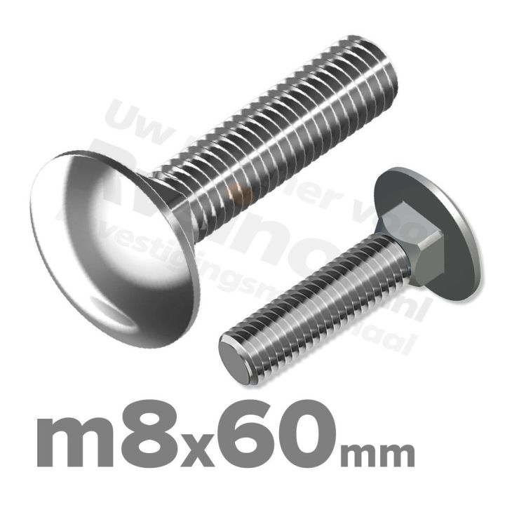 Slotbout M8 x 60mm DIN 603 A2 ( RVS )