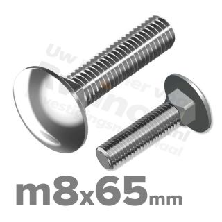 Slotbout M8 x 65mm DIN 603 A2 ( RVS )