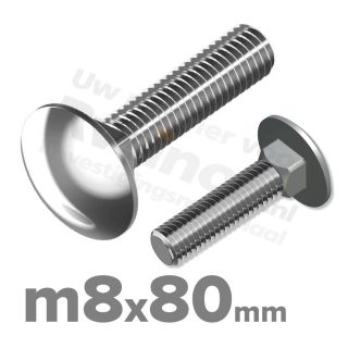 Slotbout M8 x 80mm DIN 603 A2 ( RVS )