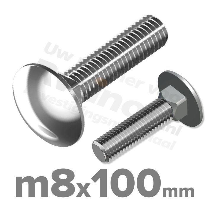 Slotbout M8 x 100mm DIN 603 A2 ( RVS )