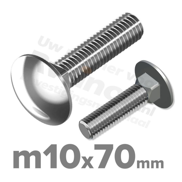 Slotbout M10 x 70mm DIN 603 A2 ( RVS )
