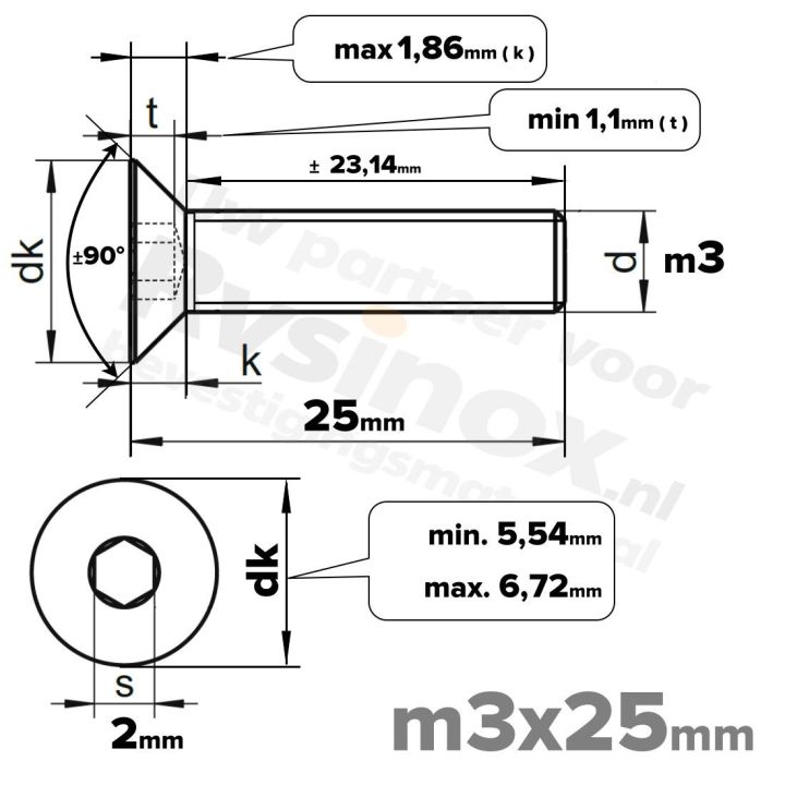 ISO 10642 RVS A2 M3x25mm | Rvsinox.nl