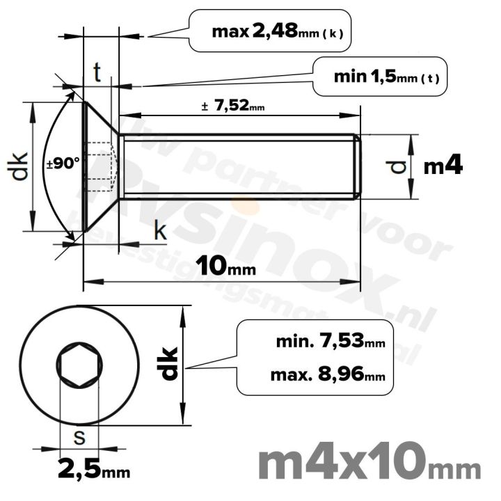 ISO 10642 RVS A2 M4x10mm | Rvsinox.nl