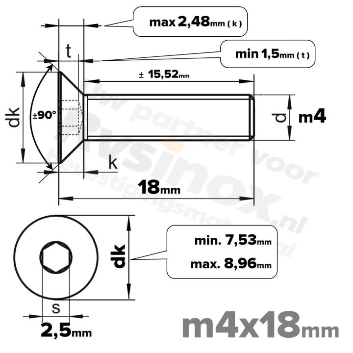 ISO 10642 RVS A2 M4x18mm | Rvsinox.nl
