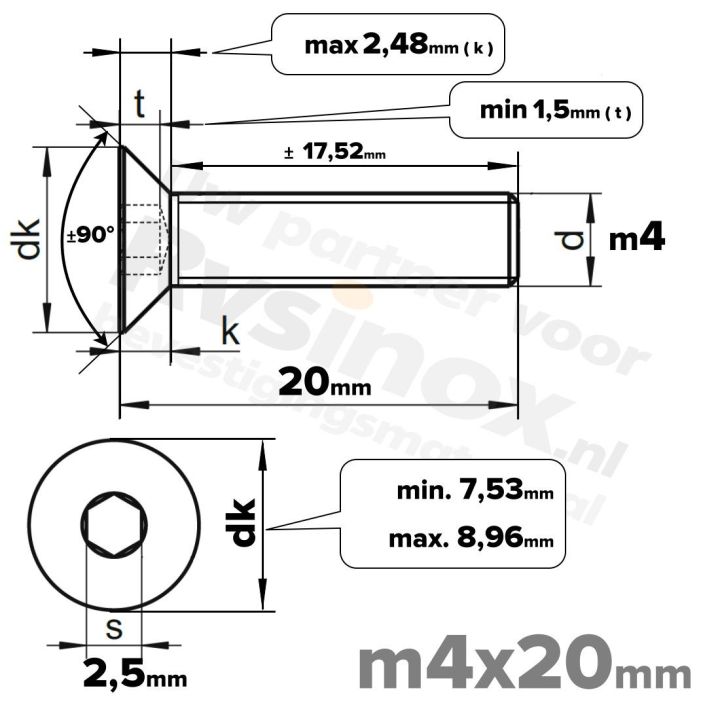 ISO 10642 RVS A2 M4x20mm | Rvsinox.nl