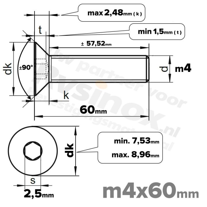 ISO 10642 RVS A2 M4x60mm | Rvsinox.nl