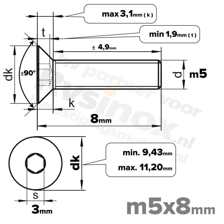 ISO 10642 RVS A2 M5x8mm | Rvsinox.nl