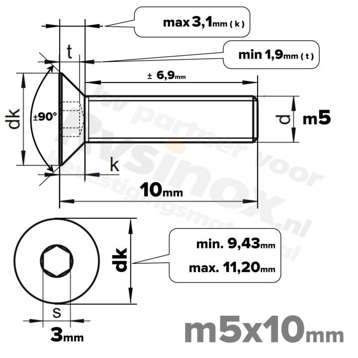 ISO 10642 RVS A2 M5x10mm | Rvsinox.nl