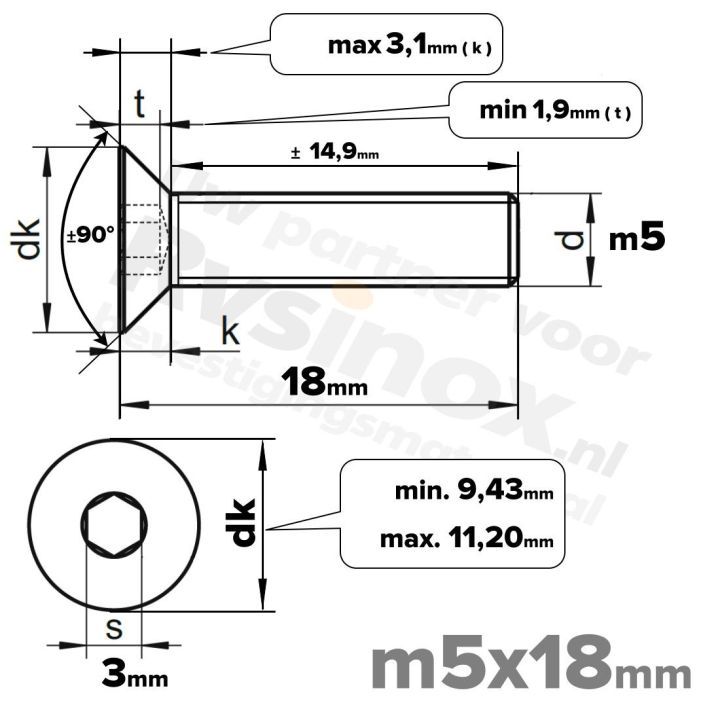 ISO 10642 RVS A2 M5x18mm | Rvsinox.nl