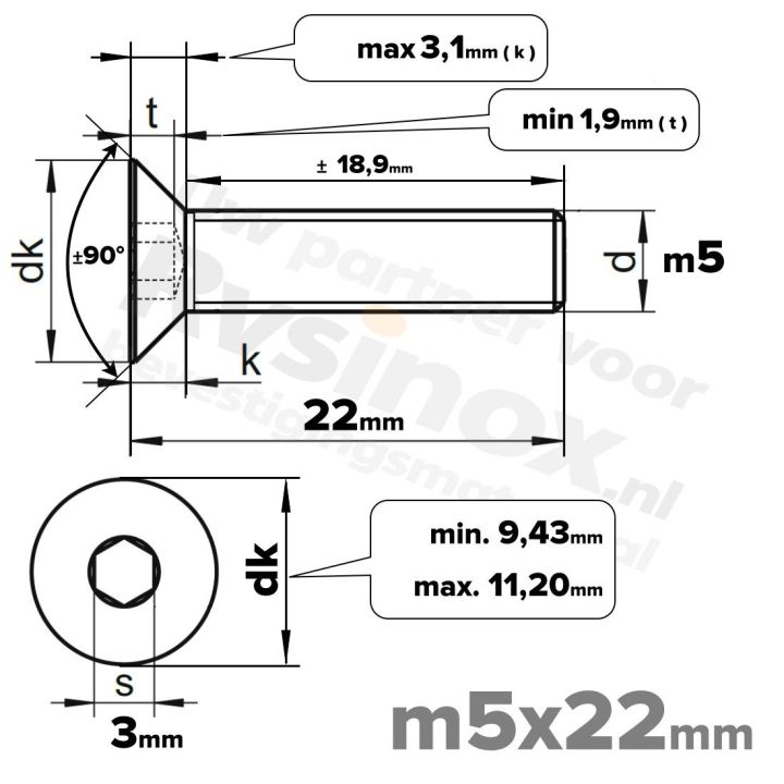 ISO 10642 RVS A2 M5x22mm | Rvsinox.nl