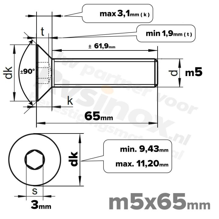ISO 10642 RVS A2 M5x65mm | Rvsinox.nl
