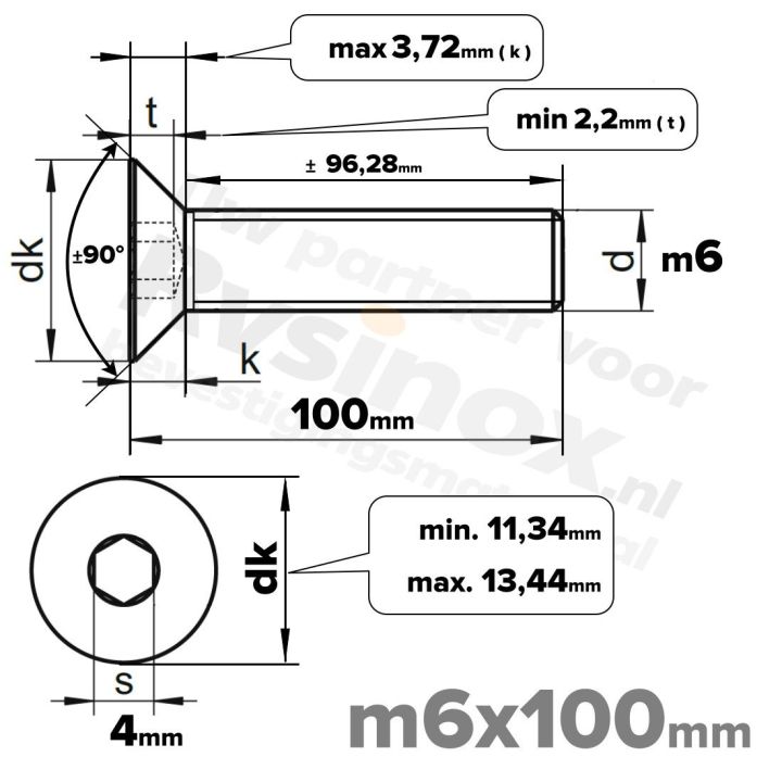 ISO 10642 RVS A2 M6x100mm | Rvsinox.nl